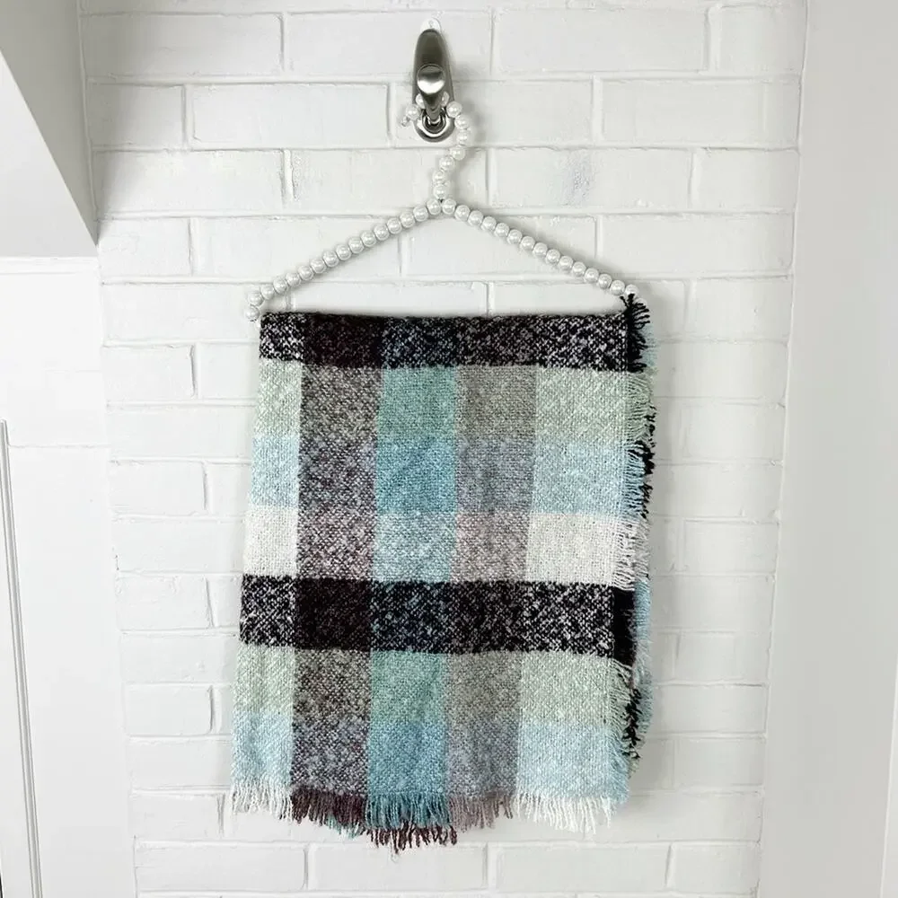 6. Soft Plaid Print Fringe Multi Colored Scarf